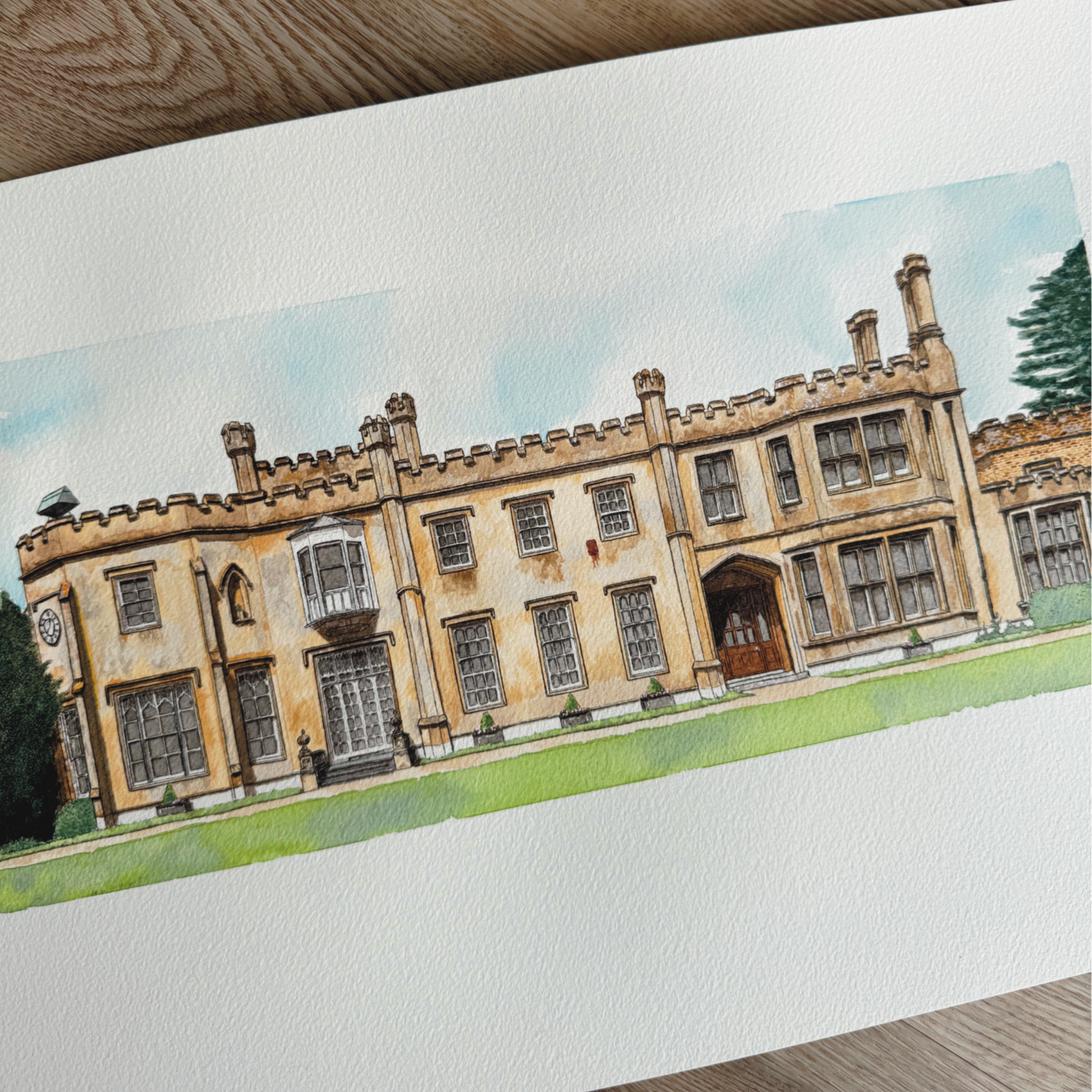 bespoke wedding venue illustration ink and watercolour