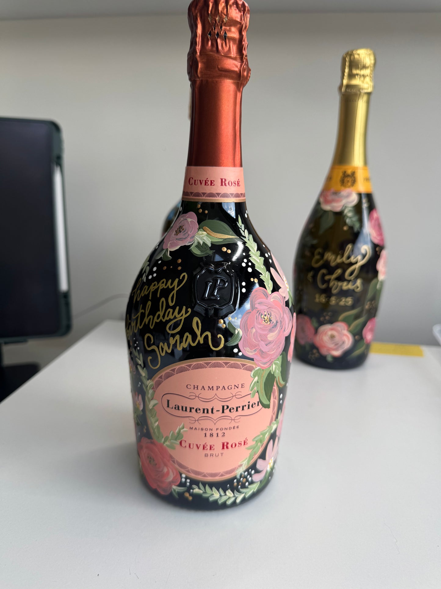 custom painted bottle with personalised hand painted design birthday