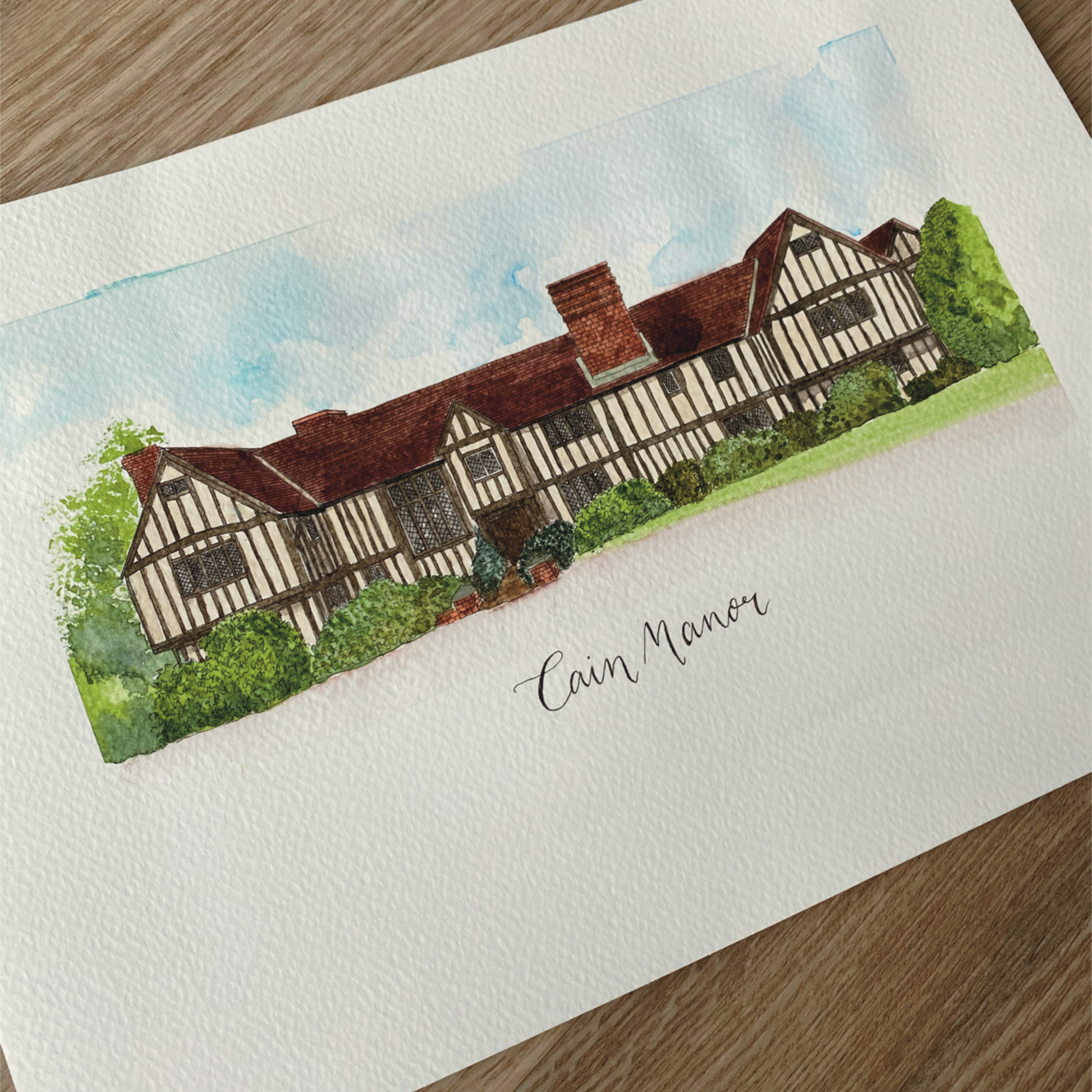 bespoke wedding venue illustration ink and watercolour