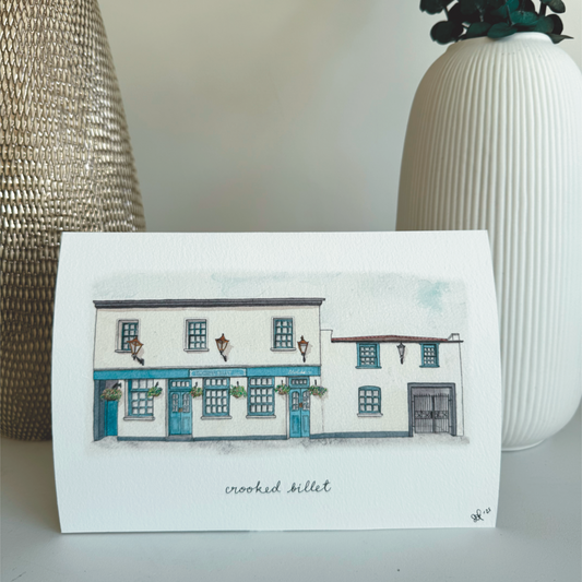 Crooked Billet fine art print - hand painted Wimbledon pub illustration