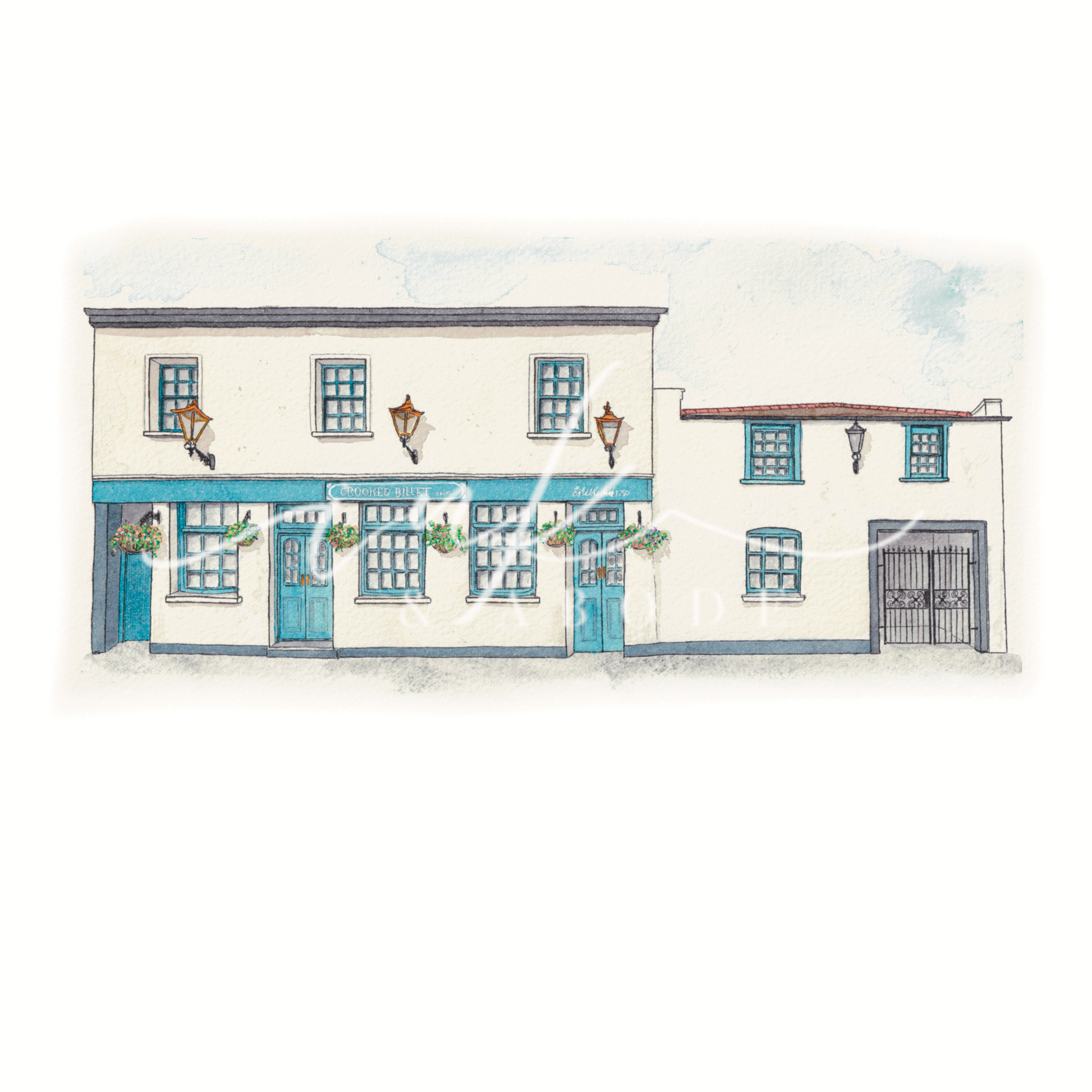 Crooked Billet fine art print - hand painted Wimbledon pub illustration