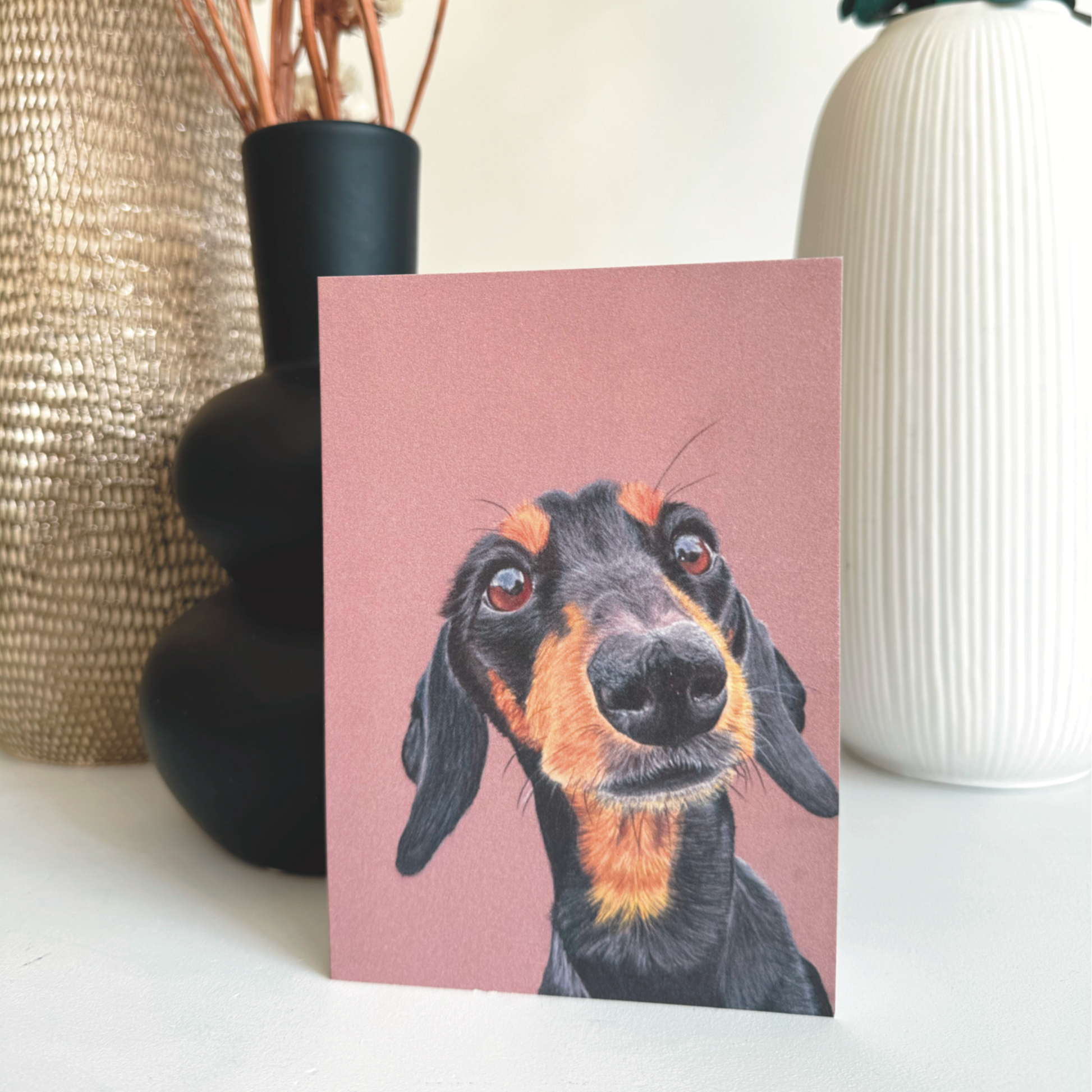 hand drawn dachshund portrait greeting card