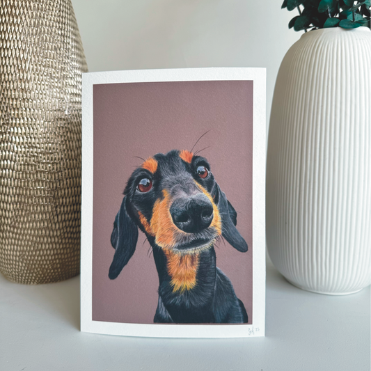 Black and Tan dachshund find art print sausage dog colour pencil portrait