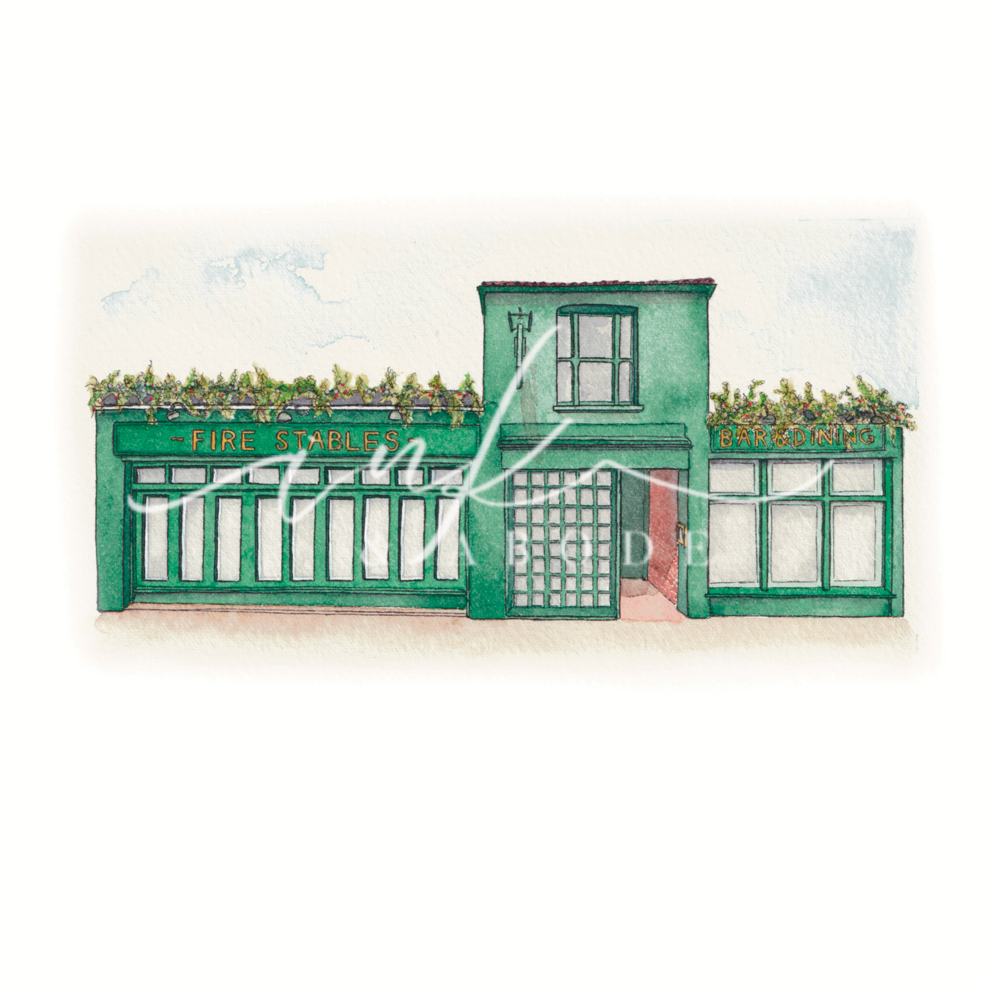 the fire stables hand painted Wimbledon village illustration