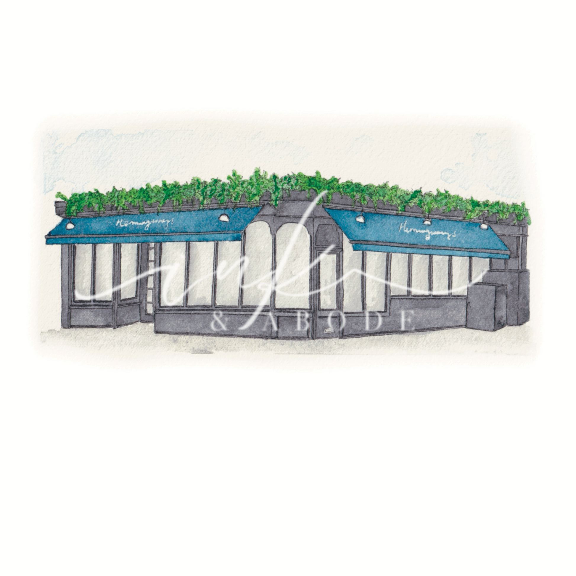 Hemingways bar hand painted illustration print