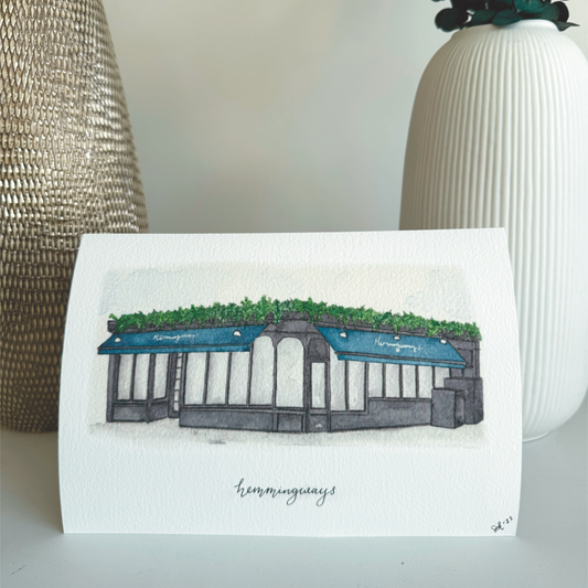 Hemingways bar hand painted illustration print