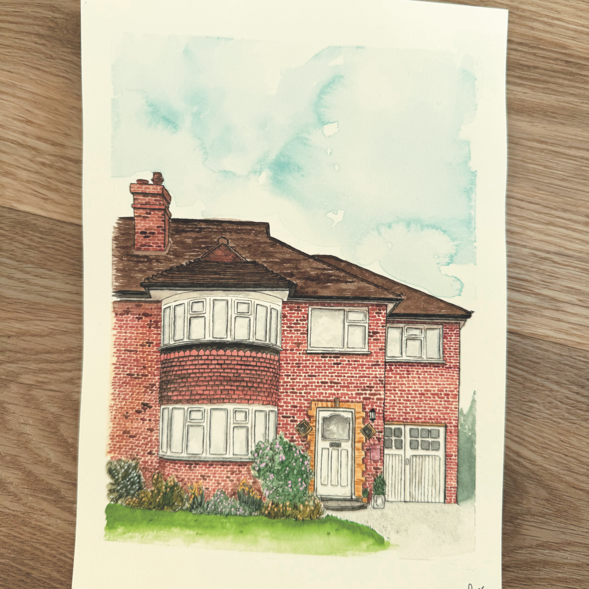 bespoke home portrait - hand painted house illustration in ink and watercolour