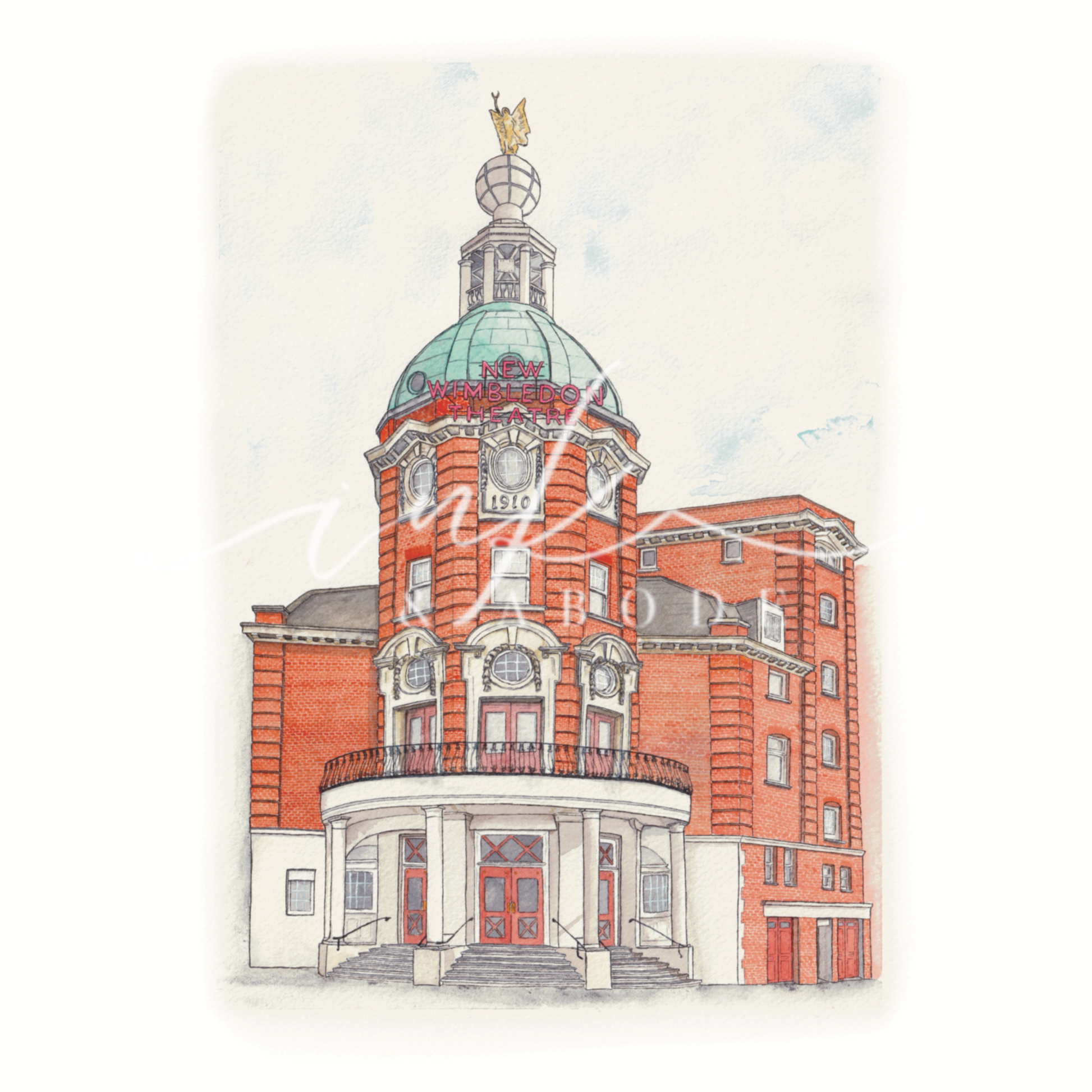 new Wimbledon theatre fine art print hand painted London theatre illustration