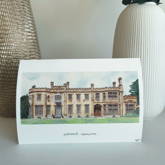 hand painted Fine art print of nonsuch mansion in nonsuch park, Cheam, Surrey, archival quality wall art wedding gift