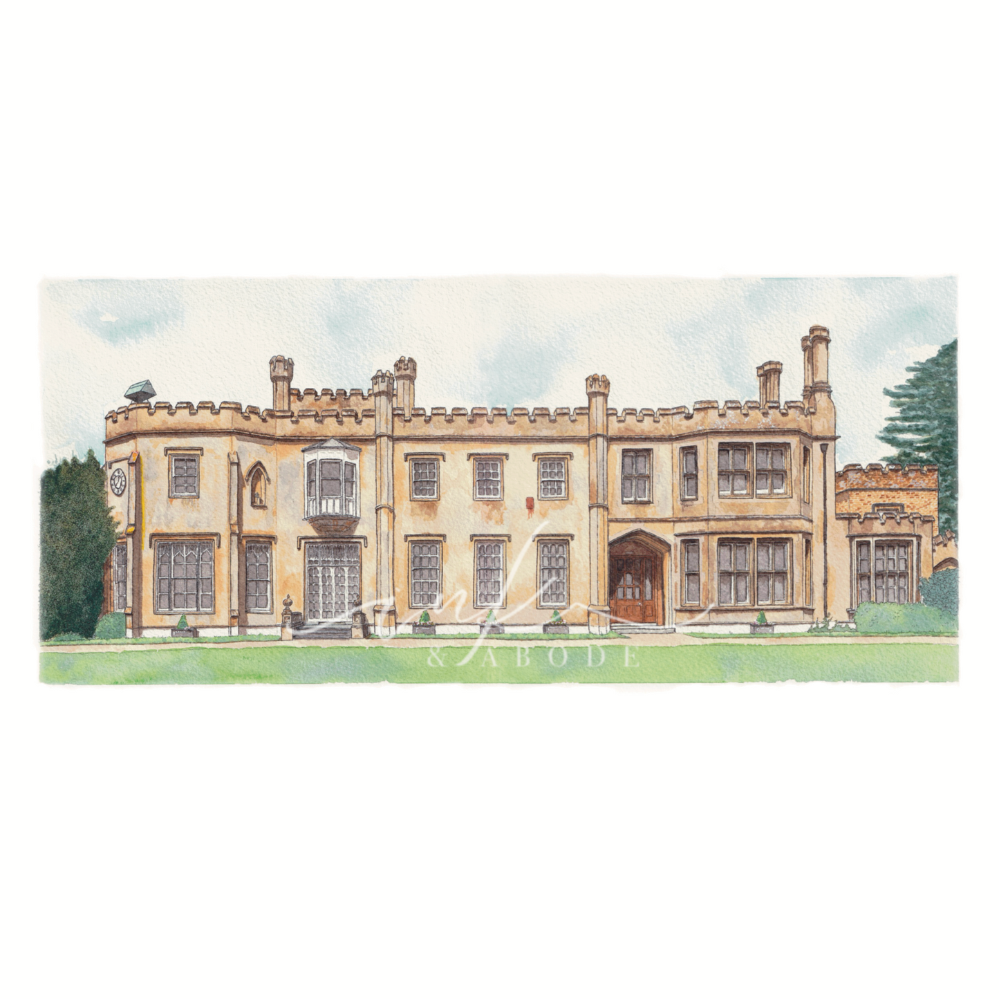 hand painted Fine art print of nonsuch mansion in nonsuch park, Cheam, Surrey, archival quality wall art wedding gift
