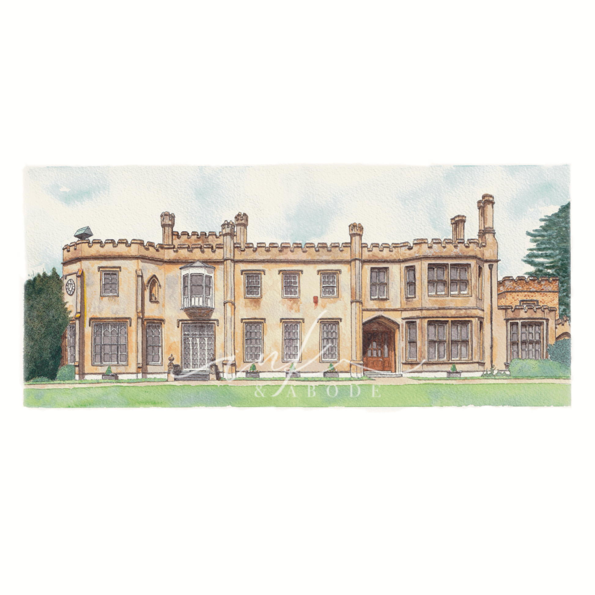 hand painted Fine art print of nonsuch mansion in nonsuch park, Cheam, Surrey, archival quality wall art wedding gift