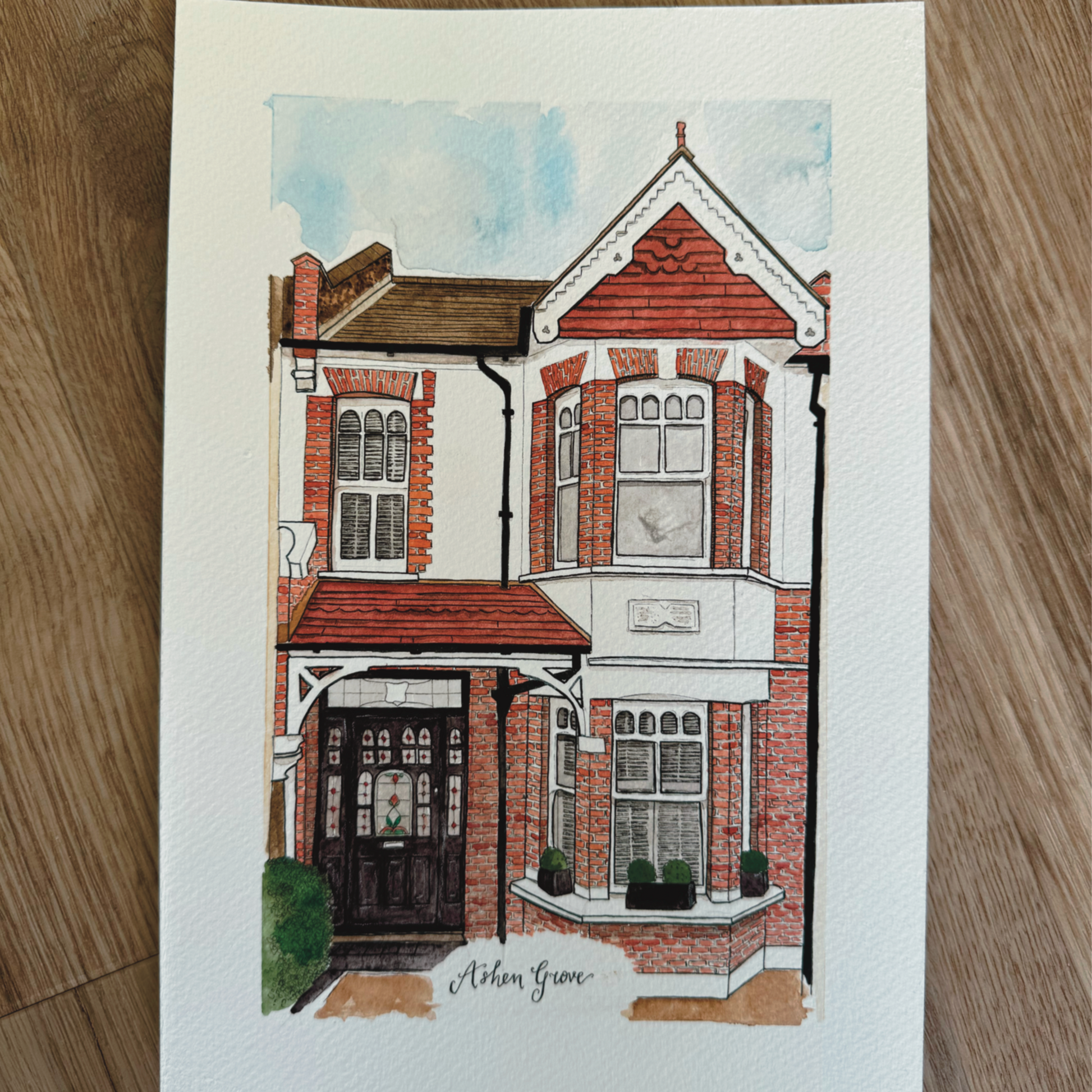 bespoke home portrait - hand painted house illustration in ink and watercolour