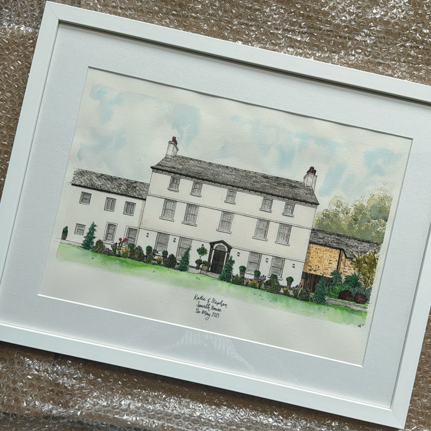 bespoke wedding venue illustration ink and watercolour
