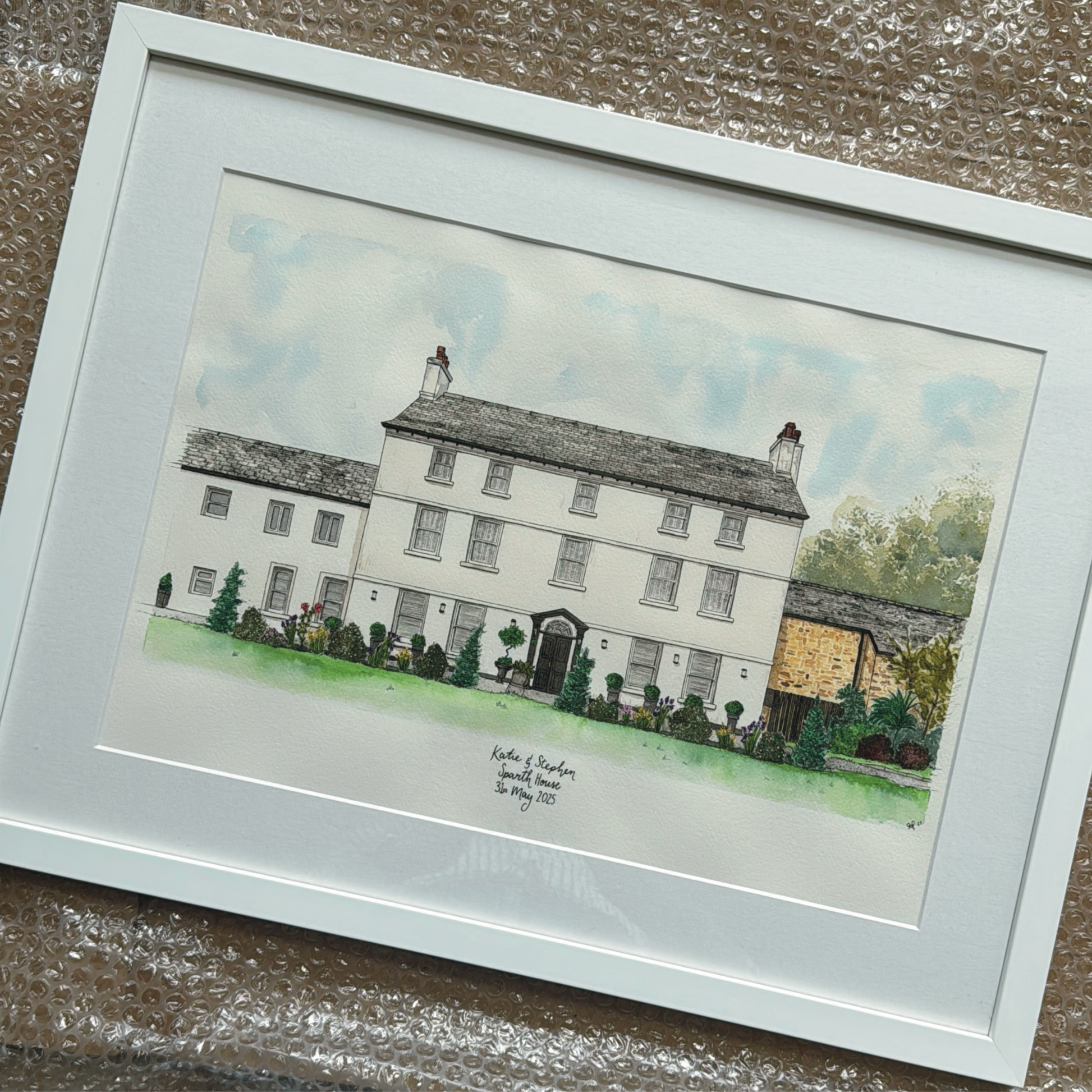 bespoke wedding venue illustration ink and watercolour