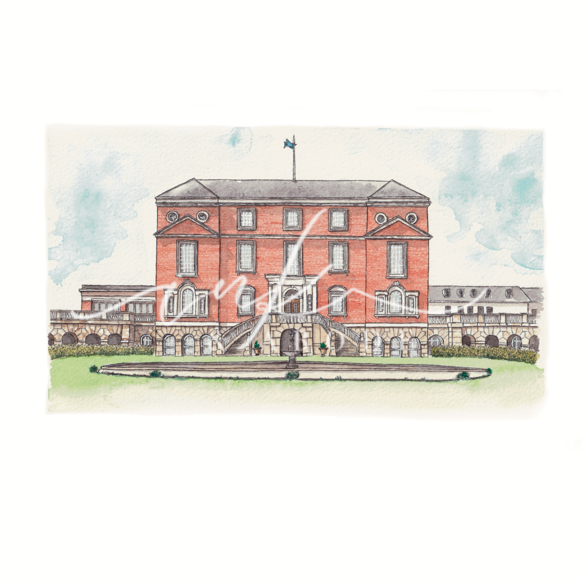 the RAC club fine art print - hand painted illustration of epsom landmark