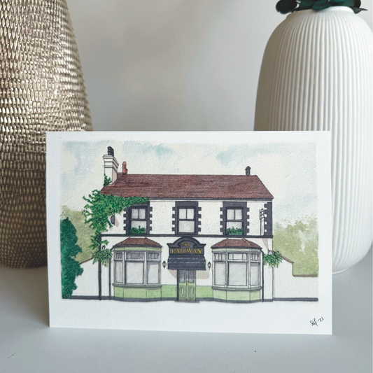 the railway pub fine art print - hand painted illustration of Cheam village pub
