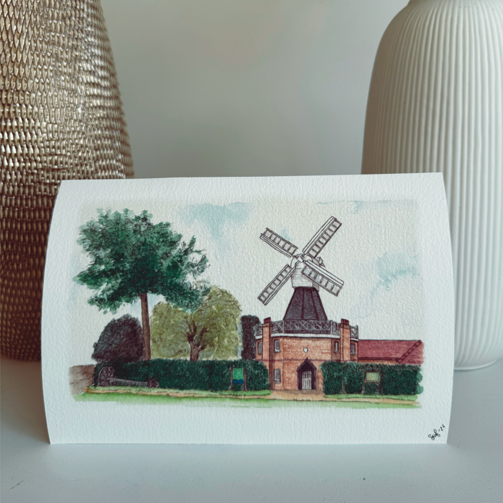 Wimbledon windmill fine art pint - from original hand painted artwork