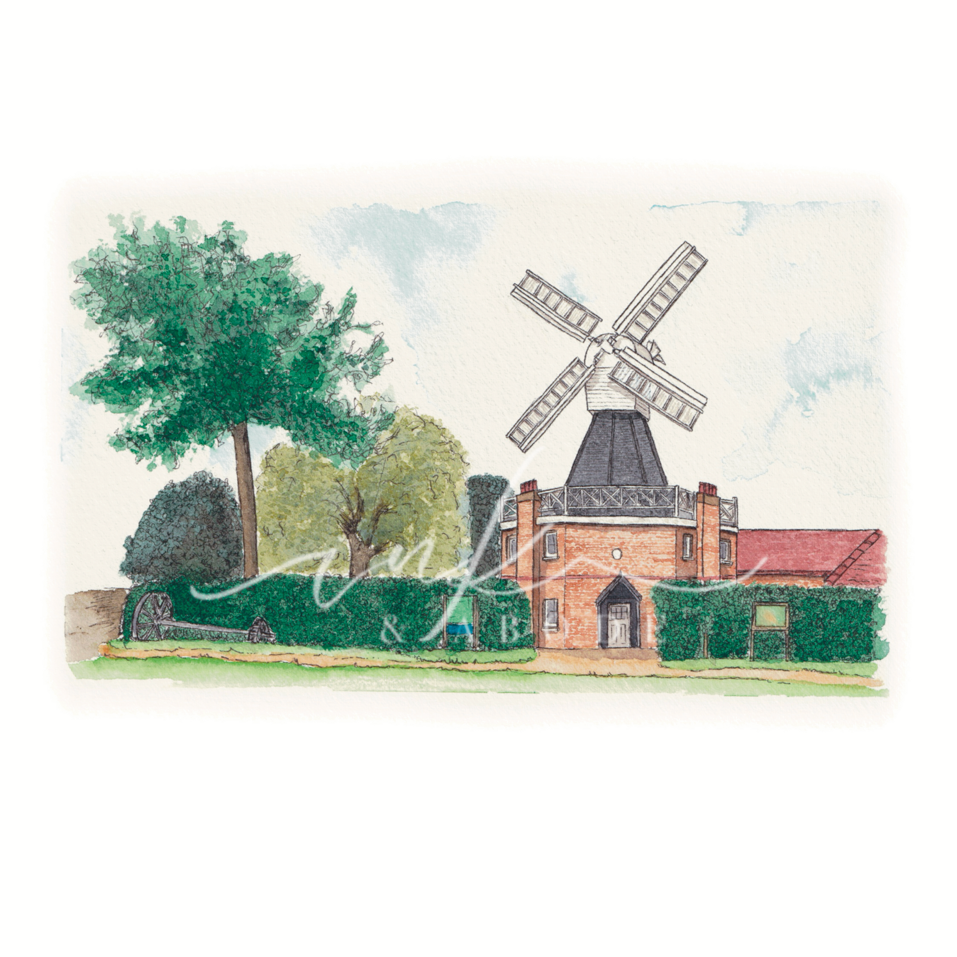 Wimbledon windmill fine art pint - from original hand painted artwork
