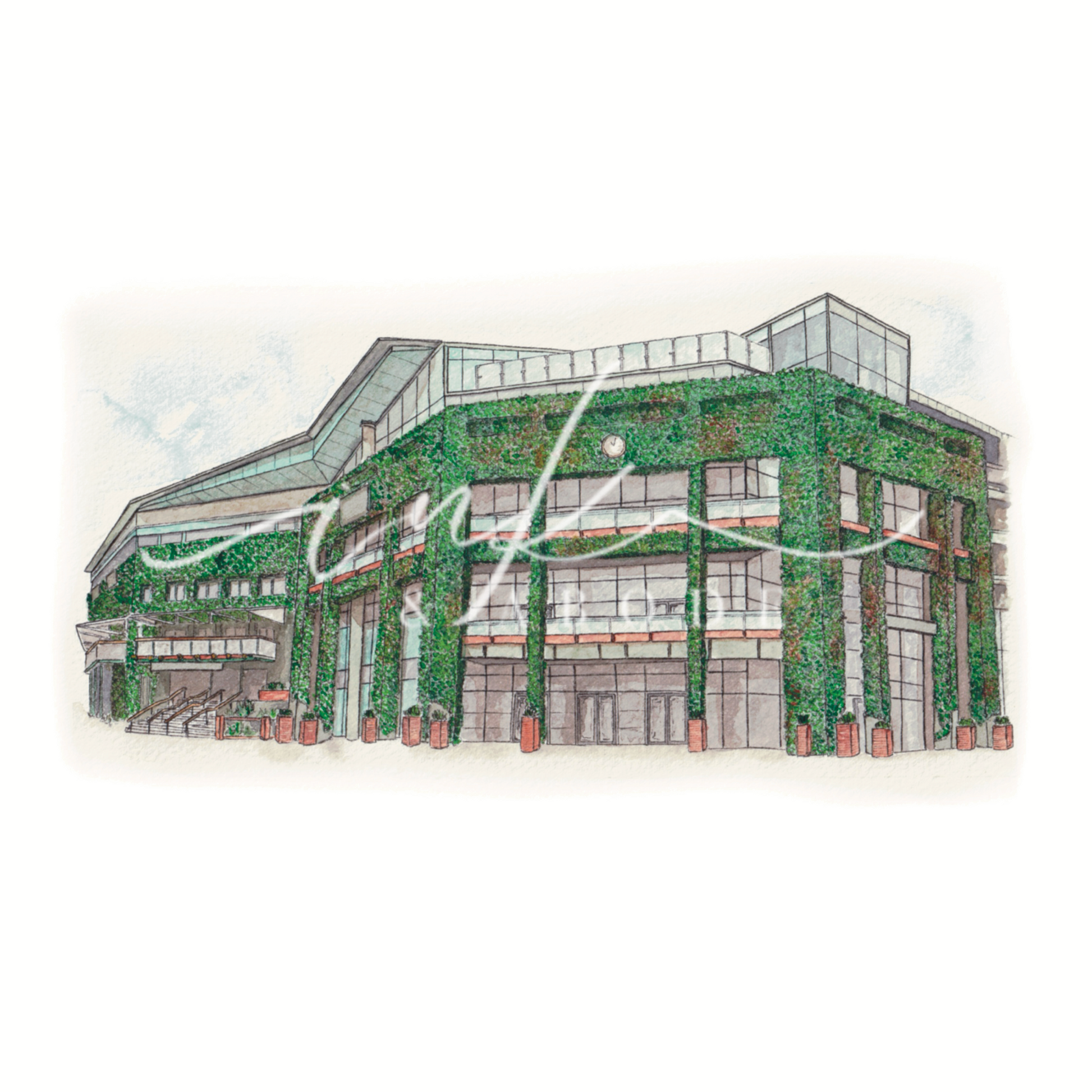 Wimbledon tennis centre court hand painted illustration