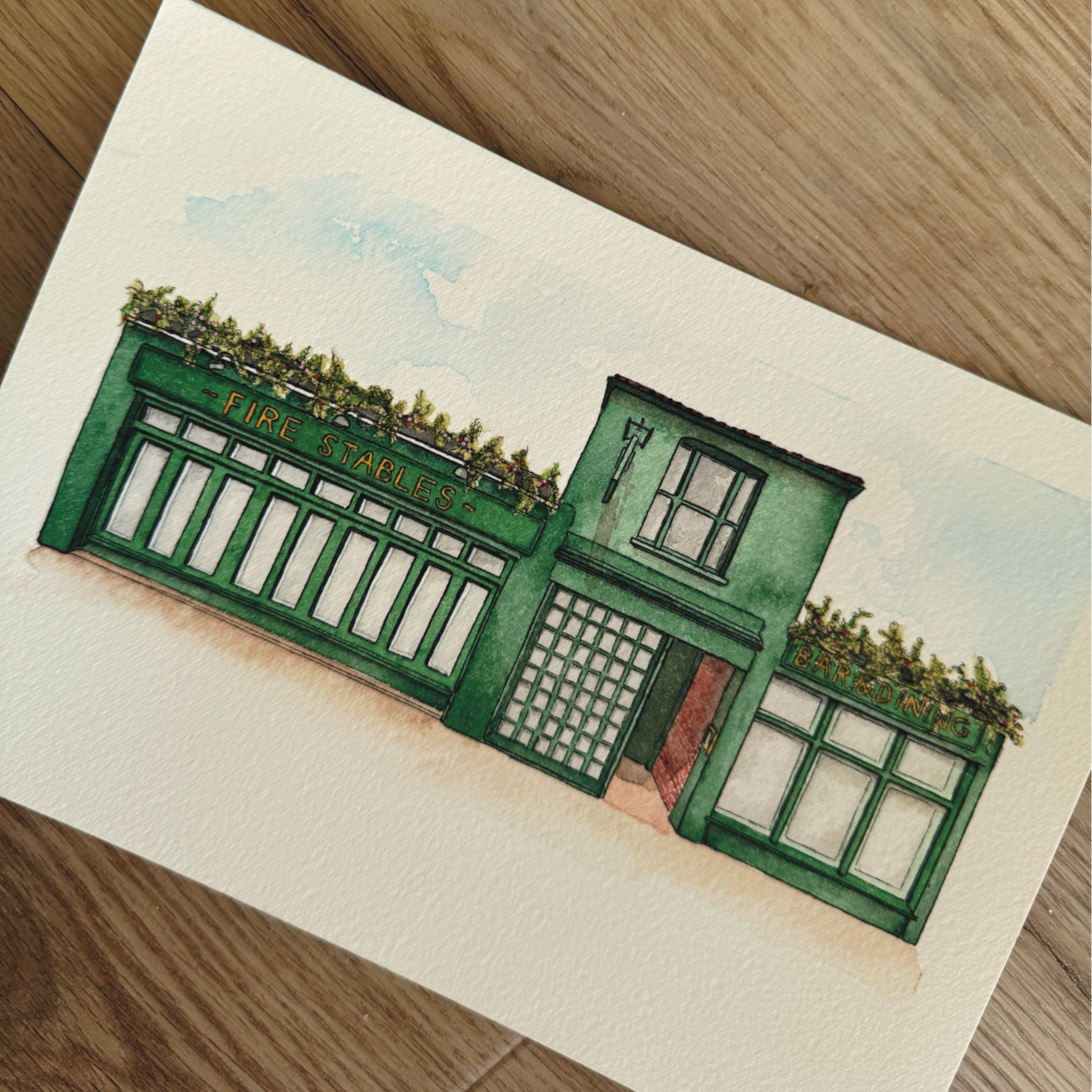 hand painted illustration first date pub anniversary gift