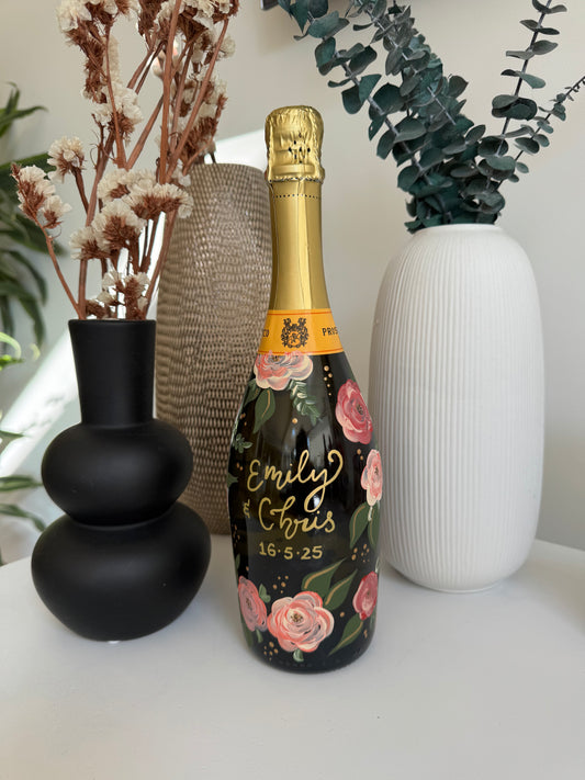 custom painted bottle with personalised hand painted design wedding 