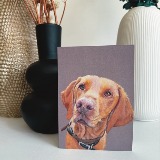 hand drawn Vizsla portrait greeting card Hungarian Vizsla artwork