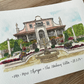 bespoke wedding venue illustration ink and watercolour